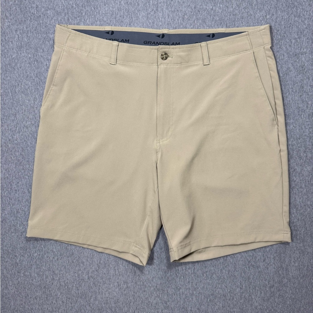Grand Slam performance golf shorts tan expandable‎ waist men’s 38